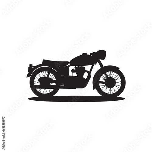 Classic vintage motorcycle silhouette vector graphic illustration. An iconic motorbike symbol for transport and lifestyle design, isolated on a white background