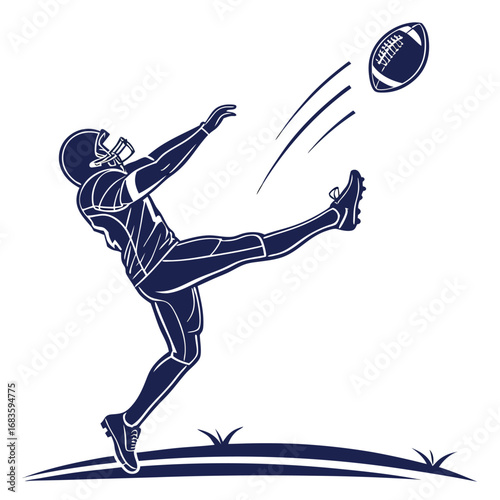 American football player kicking ball on white background