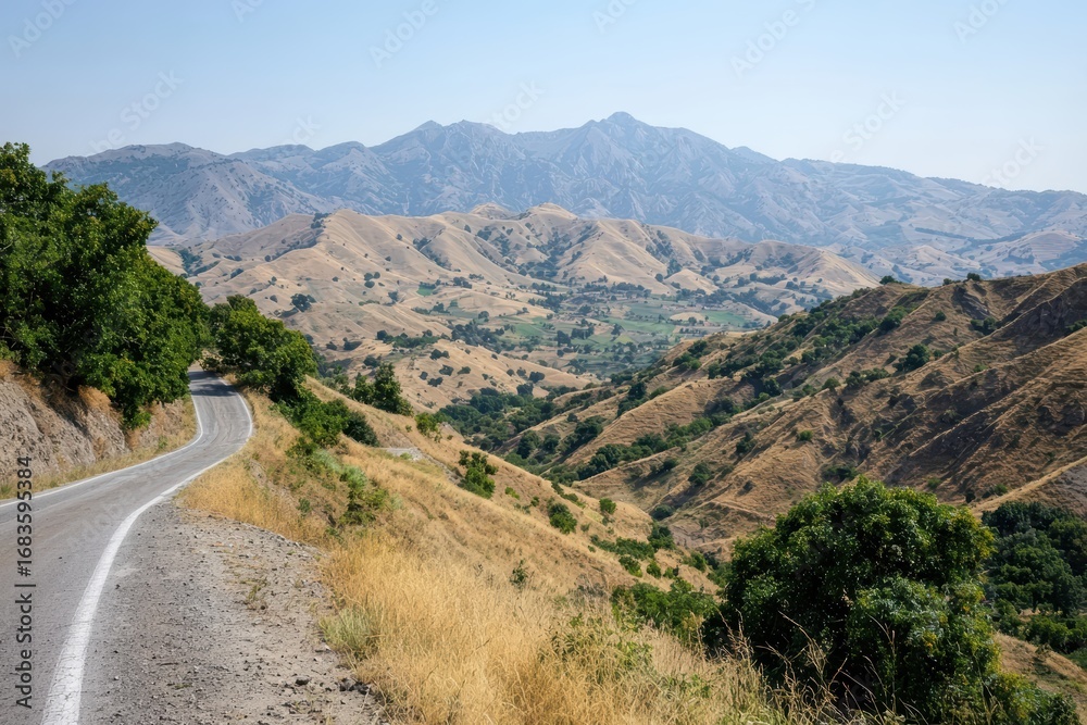 Fototapeta premium Scenic Mountain Road Overlooking Breathtaking Valley Landscape