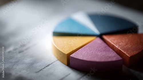 Vibrant multi colored pie chart depicting diversified portfolio allocation and strategic financial planning on a textured document highlighting
