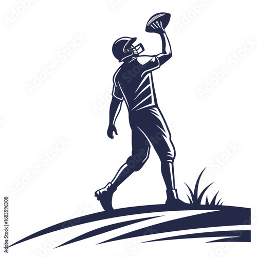 Football player catching a ball with grassy ground