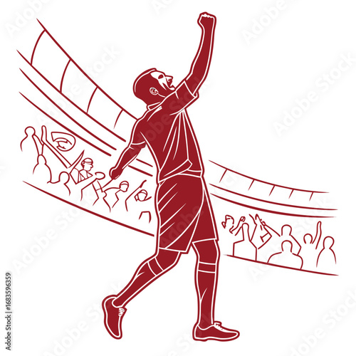 Football player celebrating a win in front of cheering crowd