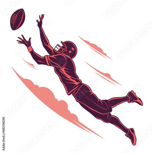 Football player diving to catch a football american football