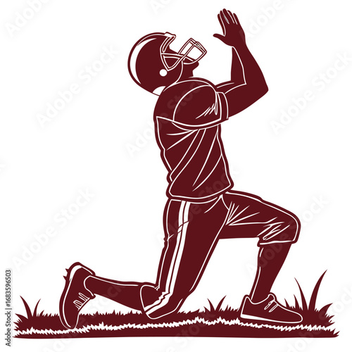 Football player kneeling in prayer or celebration american football
