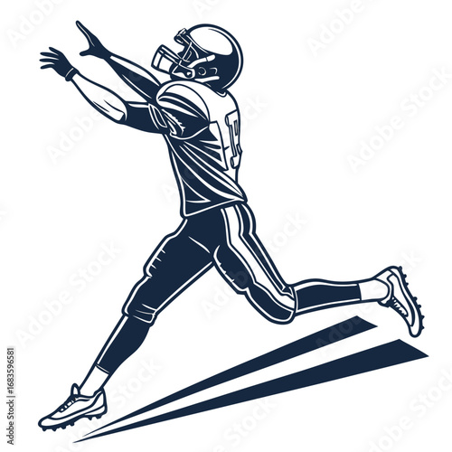 Football player leaping to catch ball with motion lines