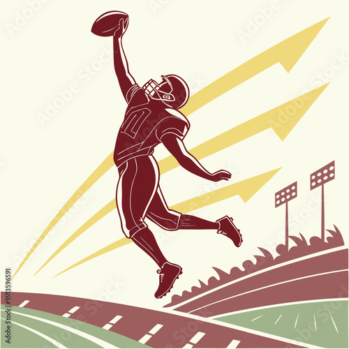 Football player making a spectacular catch at a stadium