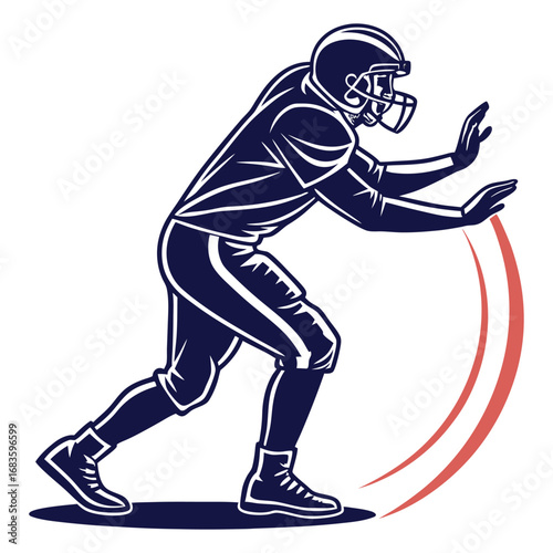 Football player pushing forward with red motion lines