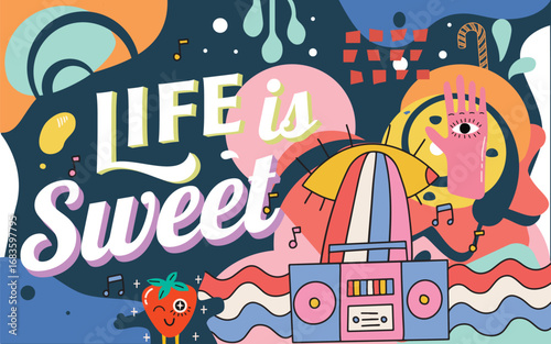 vector illustration of a wall art Life is sweet 