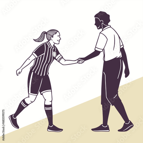 Two soccer players shaking hands after game football