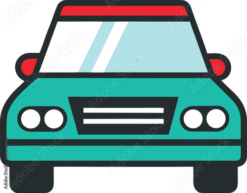 Minimalist teal car icon vector graphic for transportation and automotive design needs