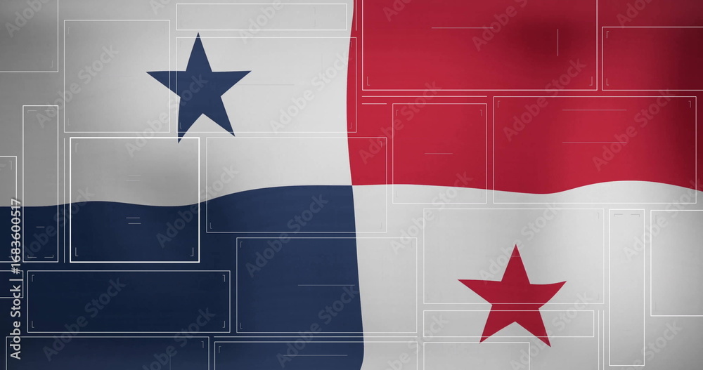 Fototapeta premium Displaying Panamanian flag filling digital canvas, showing semi-transparent wireframe overlays