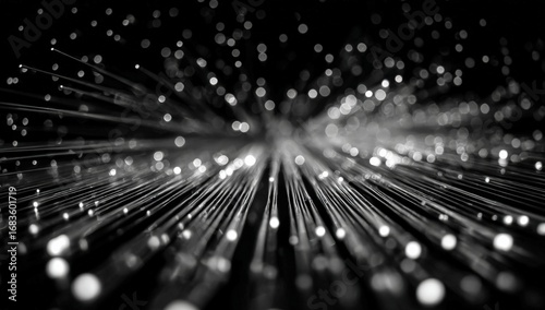 Abstract black and white image of radiating lines and light