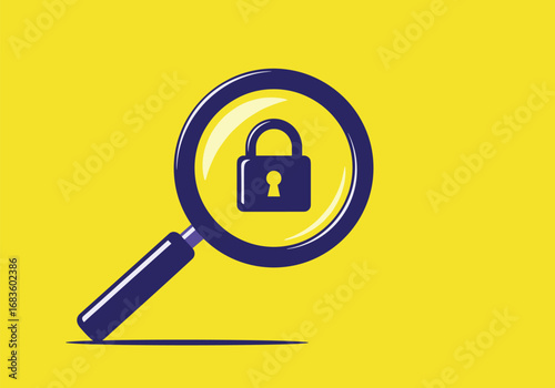 Magnifying glass inspecting a digital lock for enhanced security and data protection measures