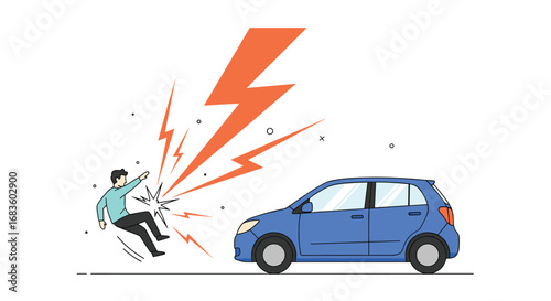 Electric car charging station accident person shocked by electrical surge near vehicle