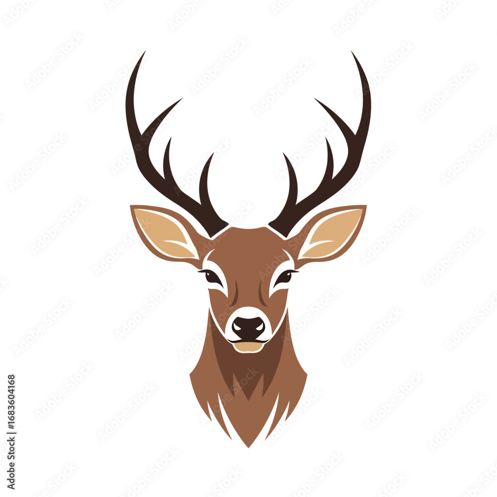 Naklejka premium A stylized illustration of a deer head with antlers on a white background in a flat design style