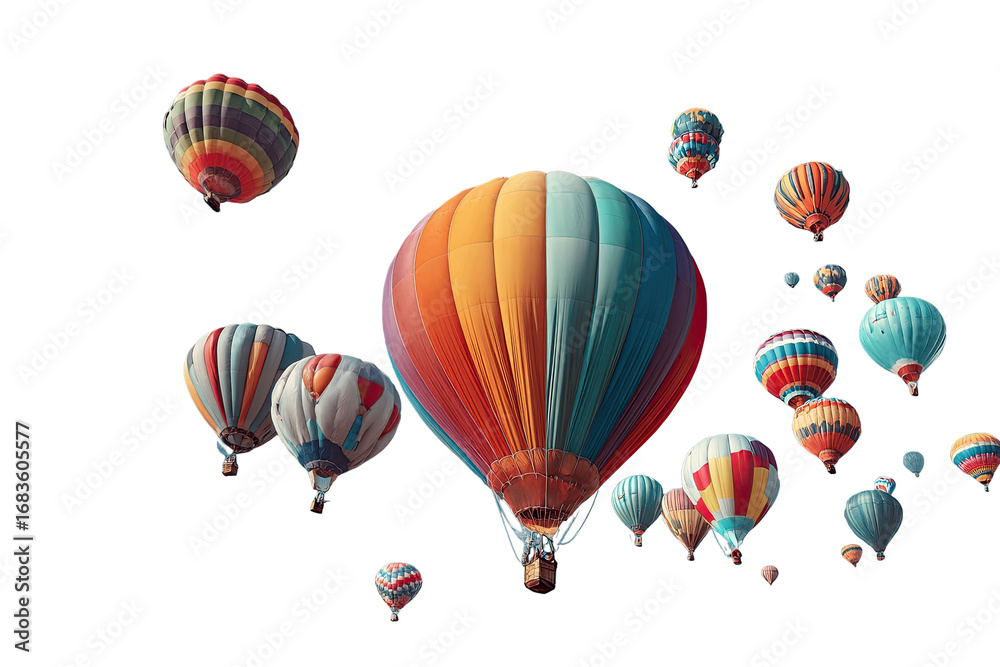 Obraz premium Colorful hot air balloons in flight against a dark background