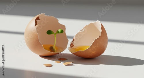    (Seimeiryoku afureru me umareta te no tamagokara yawarakana hikari) Translation: Life-filled sprout newborn eggshell soft light. AI Generated