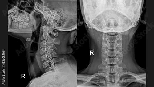 X-ray of cervical spine showing vertebral anatomy – lateral and AP views