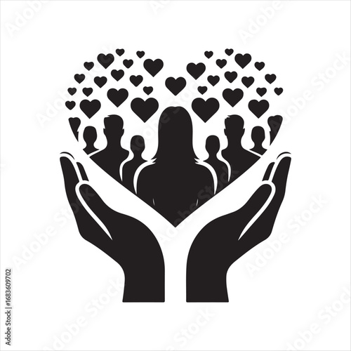 heart and people vector silhouette  outline  logo design illustration