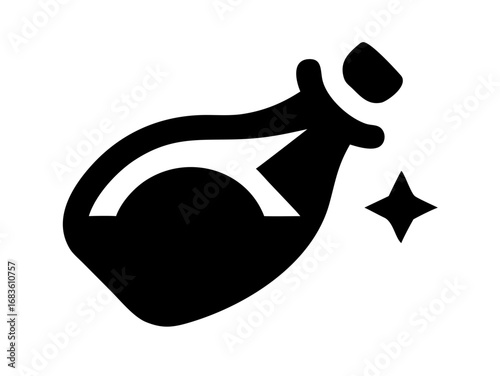 Stylized black potion bottle with a stopper and a star shape to the right side on a white background