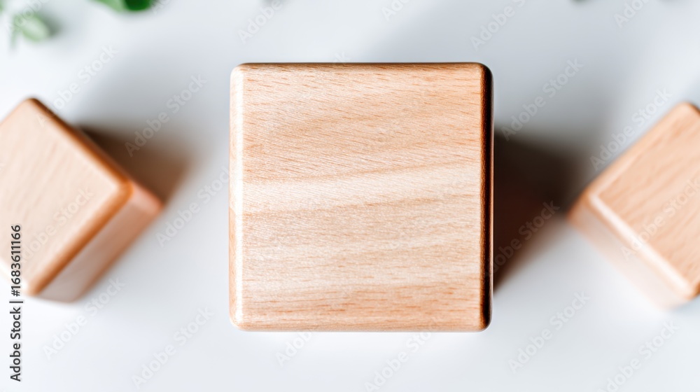 Fototapeta premium Creative assembly of wooden blocks enhances modern decor in a bright workspace setting