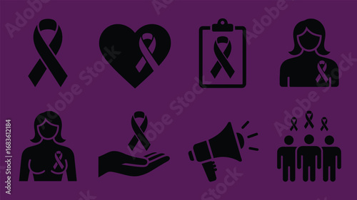 Collection of awareness ribbons and symbols representing support and hope