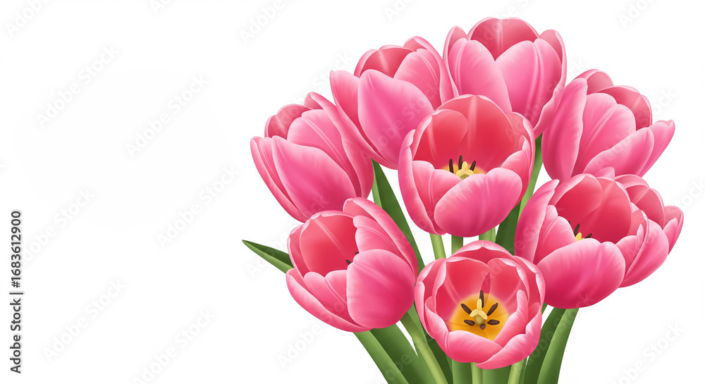 Fototapeta premium Pink tulips arranged in a bouquet for International Women's Day 