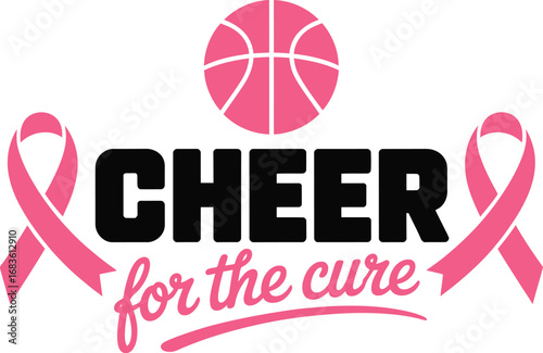 Basketball players cheer for the cure with pink ribbons supporting breast cancer awareness