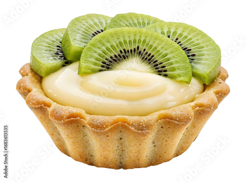 Mini basket with custard and kiwi , isolated on transparent background, png