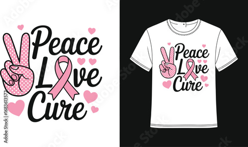 Peace love cure breast cancer awareness graphic design with pink ribbon