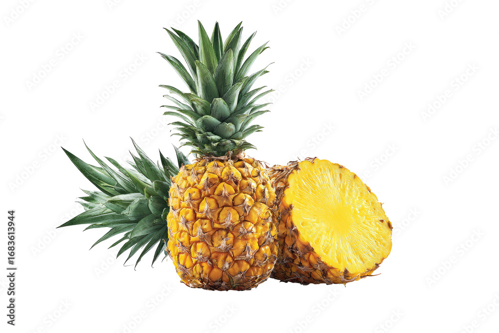 Fresh pineapple halves and whole Fresh pineapple halves and whole