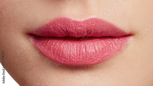 Close-up of woman's lips with pink lipstick