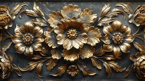 Luxury golden embossed wallpaper with intricate floral textures high resolution Background photo
