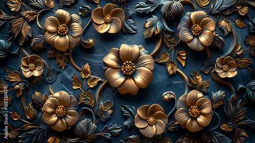 Stunning decorative floral pattern with golden embossed style high resolution Background photo