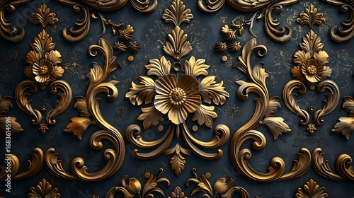 Stunning ornamental pattern featuring golden flowers and dark background high resolution Background photo