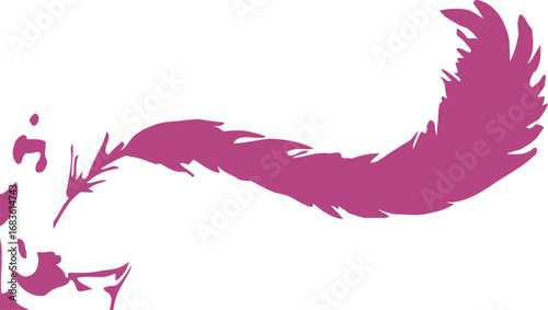 Fluffy pink fox tail swirling gracefully against a white background