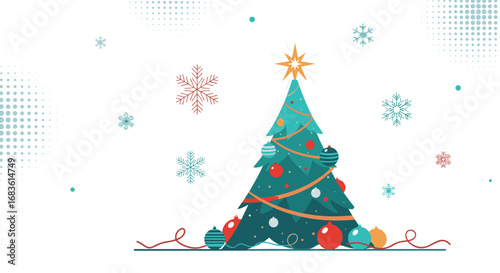 Festive christmas tree decoration with snowflakes and ornaments for winter holiday celebration