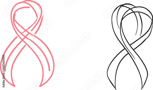 Two hand drawn breast cancer awareness ribbons one pink one black and white