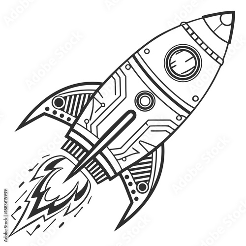 Hand drawn rocket ship, a symbol of space travel