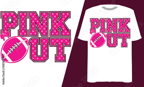 Pink out football t shirt design with glittery text and footballs