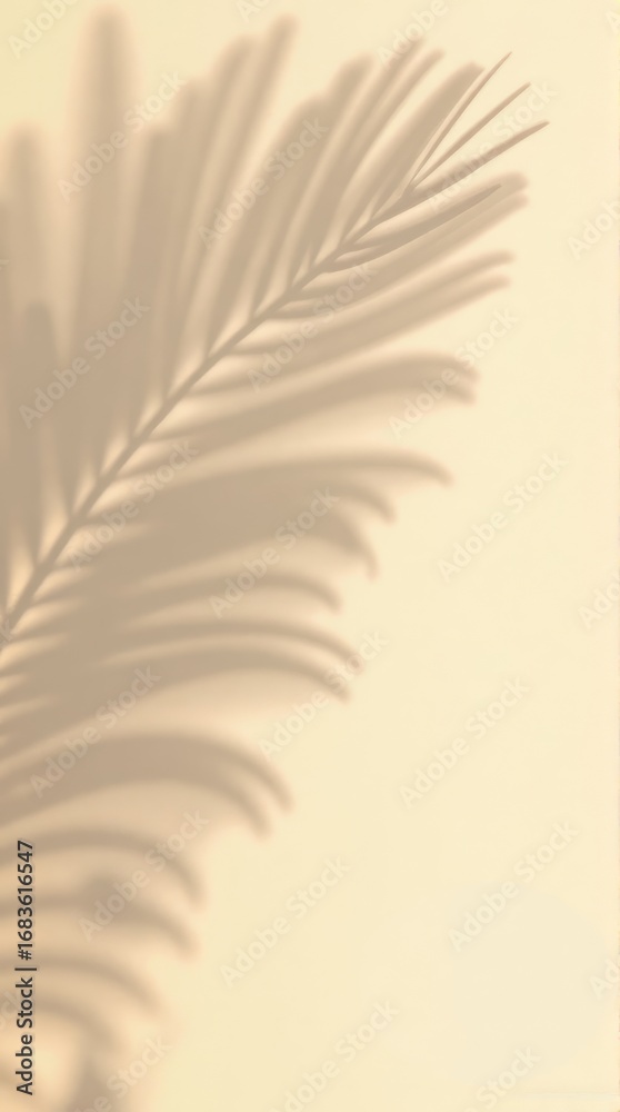 Fototapeta premium Palm Leaf Shadow on Beige Background: Minimalist, Natural, and Aesthetic Design.