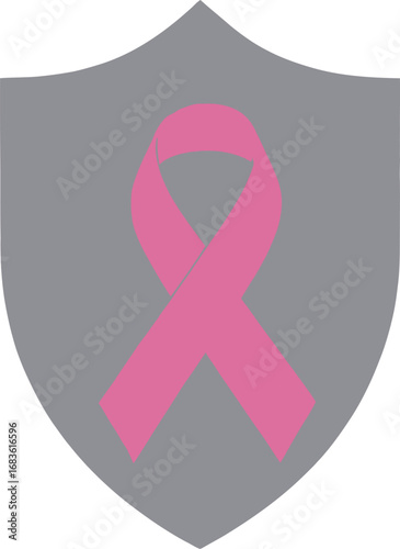 Pink ribbon breast cancer awareness symbol protected by shield
