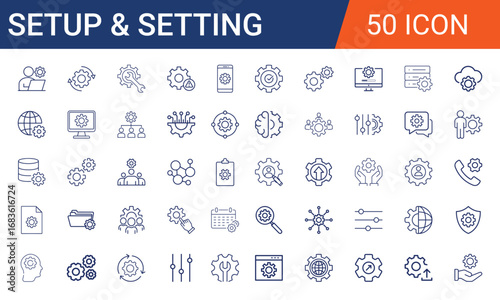 Setting & Setup icon set. Containing Configuration, option, settings, control , and more. editable stroke. vector eps file.