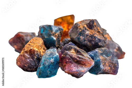 Colorful rough gemstones clustered together