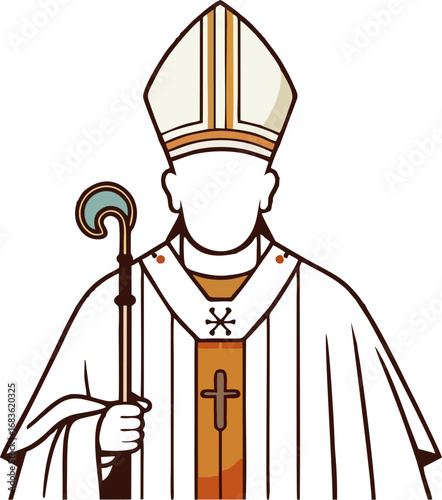 Faceless Christian Bishop or Pope with Miter and Crozier Vector Icon