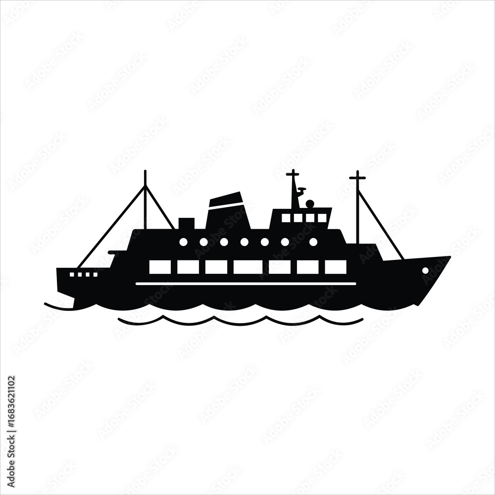 Fototapeta premium Silhouette of a large ferry boat sailing on choppy water under a clear sky