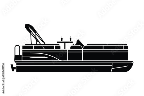 Modern pontoon boat silhouette profile view with sleek design for water recreation and leisure