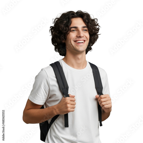 Joyful teenage boy with backpack smiling wide ready for school or adventure transparent background