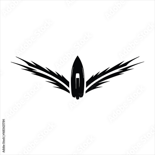 Sleek motorboat emblem with stylized wings evoking speed and freedom