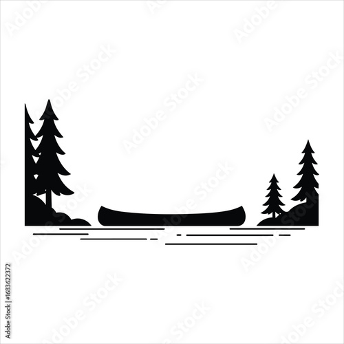 Serene wilderness canoe adventure with evergreen trees and calm water scenery